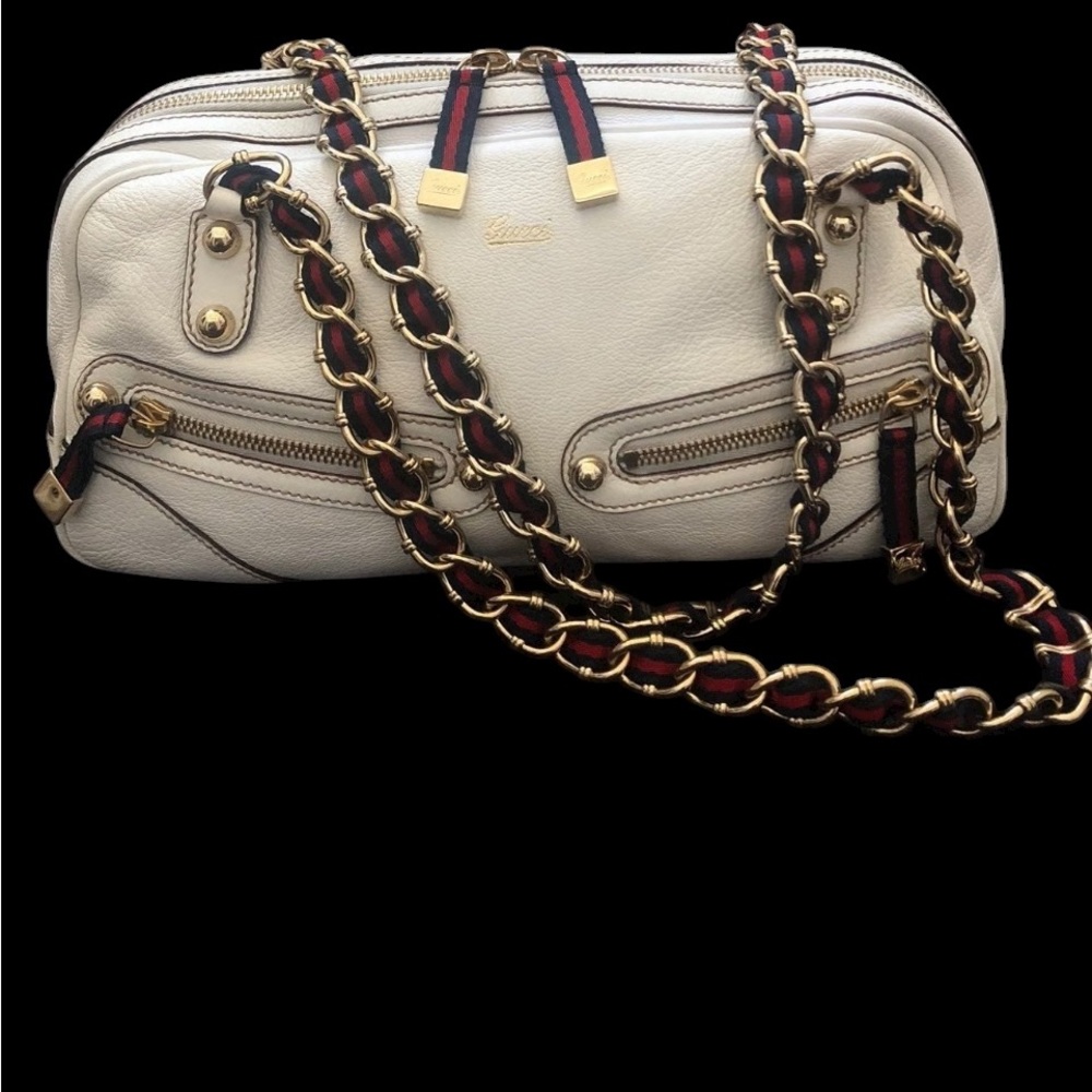 Gucci Vintage Ivory Leather Capri Shoulder/ Handbag with Gold Chain - Picture 2 of 12